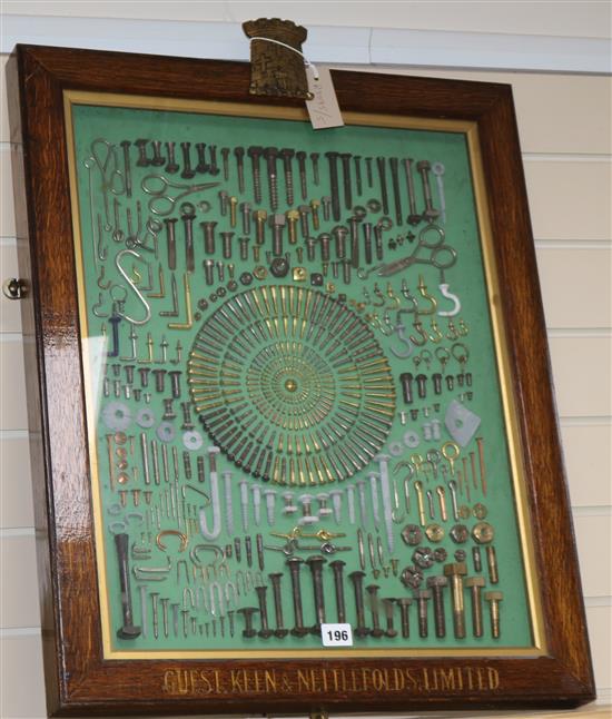 A Guest, Keen and Nettlefolds Ltd advertising hardware glazed display of screws, nuts, bolts, etc. 74 x 56.5cm